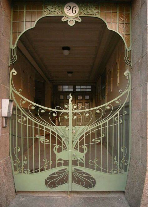 Art Nouveau Gate, ca. 1890s France Art Nouveau Arquitectura, Architecture Art Nouveau, Design Art Nouveau, Gothenburg Sweden, Fall Colours, Art Nouveau Architecture, Art Nouveau Design, Iron Gates, Iron Gate