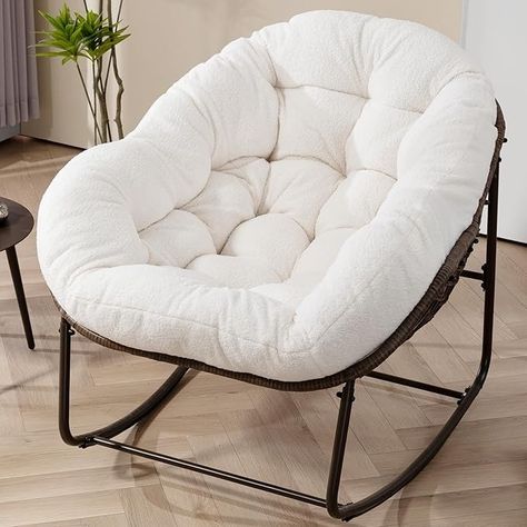 Amazon.com: Villeston Outdoor Papasan Rocking Chair - Oversized Comfy Patio Chair Indoor Egg Royal Rattan Rocking Chair with Cushion for Front Porch Lounge Lawn Bedroom Living Room (Beige Grey) : Patio, Lawn & Garden Comfy Rocking Chair, Rattan Rocking Chair, Rattan Lounge Chair, Rocker Chairs, Patio Rocking Chairs, Room White, Indoor Chairs, Outdoor Rocking Chairs, Couch Chair