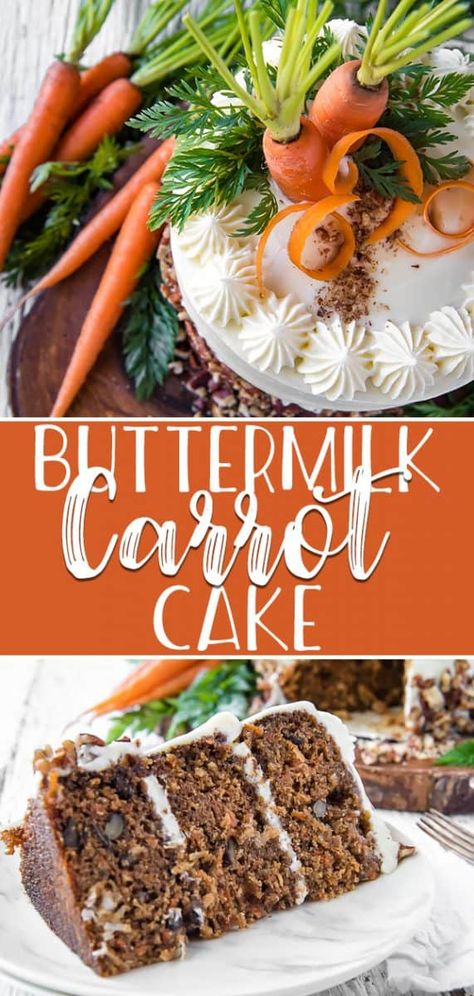 Best-Ever Buttermilk Carrot Cake #SpringSweetsWeek Rum Cream, Moist Carrot Cakes, Shredded Carrots, Carrot Cake Recipe, Classic Cake, Toasted Pecans, Easter Recipes, Cheese Frosting, Holiday Desserts