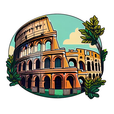 Cartoon sticker of the Colosseum, a famous landmark in Rome Rome Architecture, The Colosseum, Tree Saw, The Cartoon, Famous Landmarks, Cityscape Photos, Logo Banners, Cartoon Stickers, Nature Backgrounds