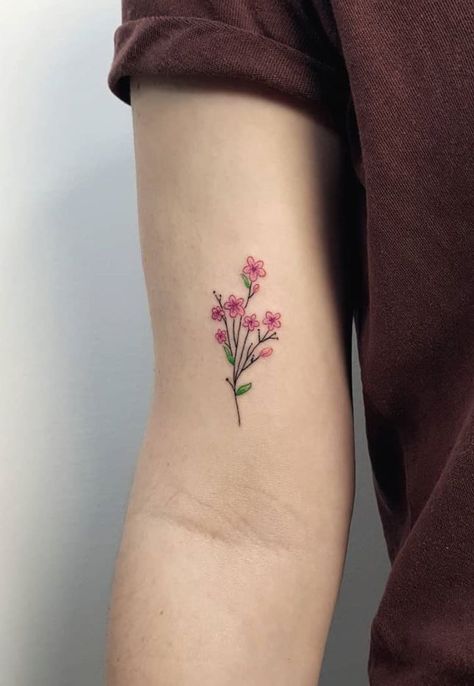 Small Flower Tattoos For Women, Small Colorful Tattoos, Colorful Flower Tattoo, Colour Tattoo For Women, Green Tattoos, Colorful Tattoos, Small Flower Tattoos, Cute Tiny Tattoos, Tatuaje A Color