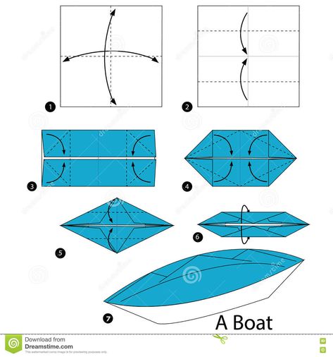 Step By Step Instructions How To Make Origami A Boat. - Download From Over 54 Million High Quality Stock Photos, Images, Vectors. Sign up for FREE today. Image: 73518751 Paper Boat Instructions, Origami Boat Instructions, Origami Illustration, Origami Sailboat, Origami Instructions For Kids, Paper Boat Origami, Boat Origami, Make A Paper Boat, Origami Easy Step By Step