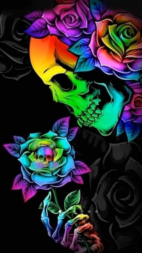 Sugar Skull Wallpaper, Colorful Skull Art, Skull Rose Tattoos, Sugar Skull Artwork, Horror Vintage, Skull Art Drawing, Skull Pictures, Colorful Skulls, Sugar Skull Art