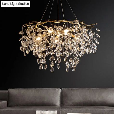 This chandelier is the perfect addition to any traditional living room. It features a brass finish with beveled cut crystals that catch the light and sparkle. The chandelier comes with 6 lights, but can also be ordered with 4 lights. It is also available in either a round or linear canopy shape.Size: 25 Inch & Above Fixture Width: 26.5" 11" Fixture Height: 12.5" 10" Bulb Included: No Number of Lights: 6 4 Color: Brass Style: Traditional Material: Metal Number of Tiers: 1 Tier Shade Type: Crystal Mid Century Lighting Pendant, Mid Century Pendant, Dining Chandelier, Deco Bedroom, Unique Chandeliers, Copper Pendant Lights, Copper Lighting, Glass Ceiling Lights, Contemporary Lamps