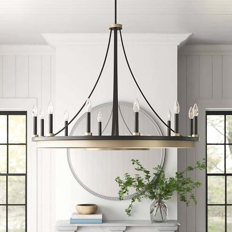 Inspired by crown, this large wagon wheel chandelier is sure to add a touch of mid-century elegance to your home. Crafted with attention to detail, this statement piece features different stunning finishes that complement any decor. Hall Lights, House Finishes, Light Living Room, Wheel Chandelier, Chandelier Metal, Teen Bedroom Furniture, Wagon Wheel Chandelier, Candle Style Chandelier, Candle Chandelier