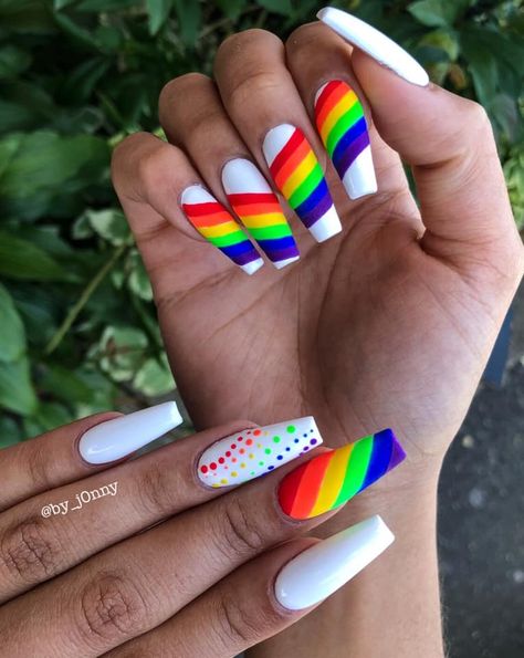 Pride Nail Ideas, Pride Nail, Coffin Nails Designs Summer, Rainbow Nails Design, Rainbow Nail Art, Rainbow Nail, Colorful Nail, Colorful Nails, Coffin Nails Long