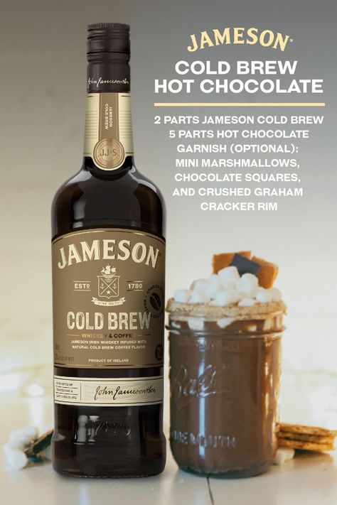 Jameson Cold Brew Cocktails, Jameson Cocktails, Hot Drinks Recipes, Chocolate Garnishes, Liquor Recipes, Cocktail Drinks Alcoholic, Themed Drinks, Bourbon Cocktails, Drink Specials