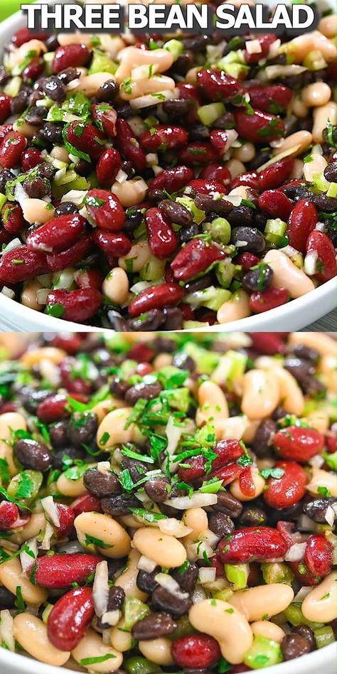 Beans Salad, Salad Kale, Vegetarian Salad, Three Bean Salad, Resep Salad, Salad Vegan, Bean Salad Recipes, Resep Diet, Best Salad Recipes