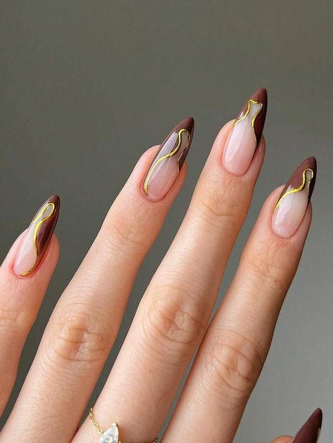 Brown Fall Almond Nails Design, Autumn French Tip Nails, Brown Almond Nails, Nails For Autumn, Brown Fall, Nail Supplies, French Tip Nails, Nail Supply, Cute Acrylic Nails