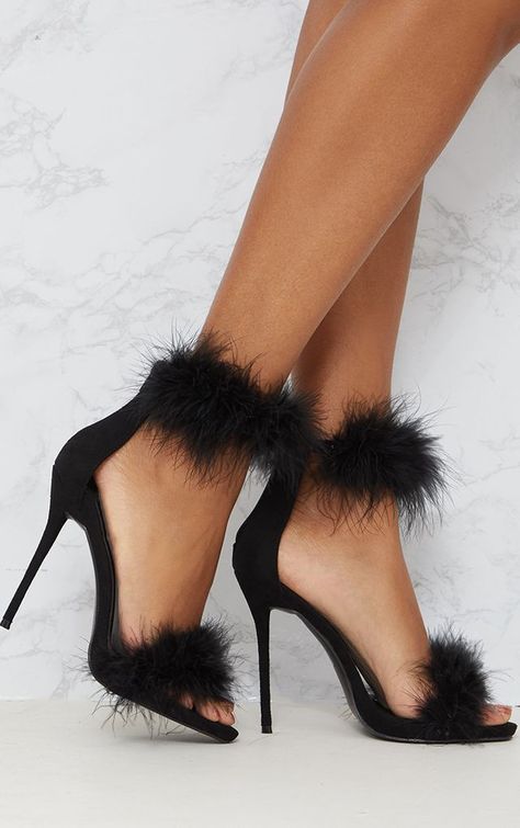 Black Feather Strap Heels