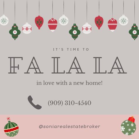 If you're searching for a sign, let this be it! 🎄 Fa la la in love with a new home and start your year off strong! Call or DM me ✨ #Falalala #Holidays #Christmas2021 #December2021 #Remax #remaxhustle #soniarealestatebroker #gilpreneur #soniasells #RealEstate#Realtor First Time Home Buyer Social Media Posts, Realtor December Marketing, Real Estate Christmas Post, Hello December Real Estate, Christmas Real Estate Social Media Posts, December Real Estate Posts, January Real Estate Marketing Ideas, Realtor Christmas Marketing, Holiday Real Estate Posts