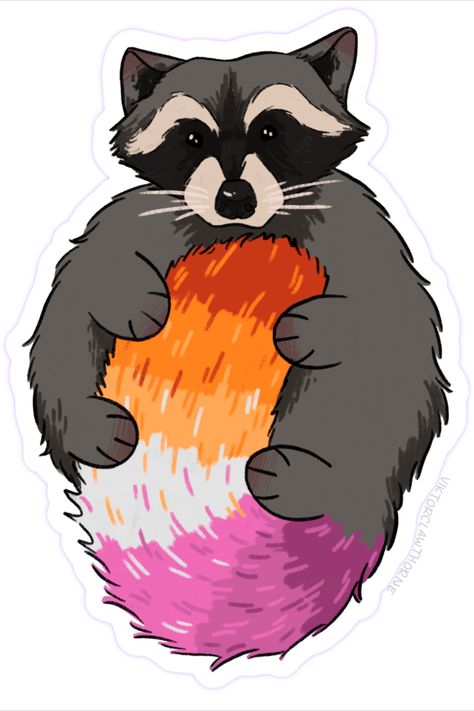 Pride Raccoon Sticker - For all mt saphic friends out there, celebrate being queer with fun little raccoon pride stickers. This as well as other pride flags are available on my etsy 🏳️‍🌈 What other pride flags would you like on this design? Kalyn Core, Pride Raccoon, Raccoon Sticker, Pride Stuff, Pride Stickers, Lgbt Art, Queer Art, Die Cut Stickers, Cut Stickers