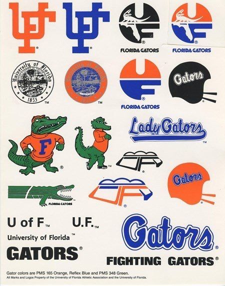 Uf Logo, College Scrapbook, Uf Gator, College Collage, Metal Posters Art, 25 Years Later, Uf Gators, Skateboard Art Design, Logo Stickers