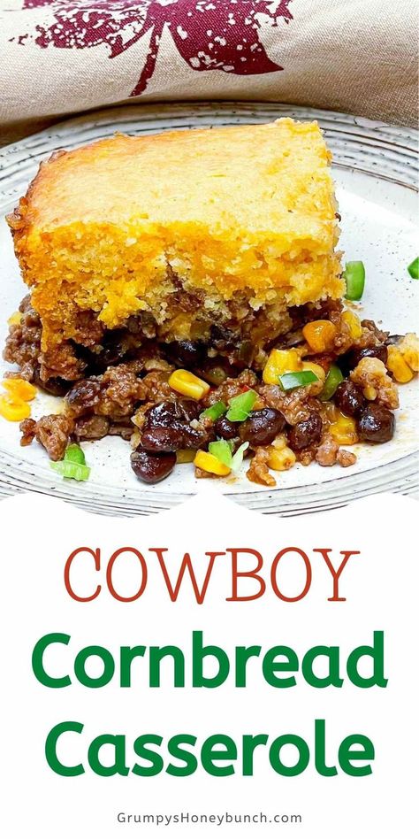 Cowboy Cornbread Casserole, Cornbread Crust, Cowboy Casserole Recipe, Cowboy Cornbread, Casserole Beef, Fluffy Cornbread, Cornbread Casserole Recipe, Beans And Cornbread, Cowboy Casserole