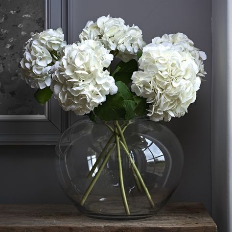 Neptune Charlton Round Vase | Faux Flowers & Vases Flowers Round Vase, Large Round Vase Flower Arrangements, Round Flower Vase, Large Round Vase, Round Vase Flower Arrangements, Round Vase Centerpiece, Glass Vases Decor Ideas, Painted Hydrangea, Flowers In Glass Vase