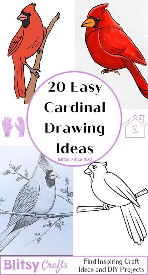 Watercolor Cardinal Tutorial, Cardinal Drawing Simple, Cardinal Painting Easy, Cardinal Coloring Pages, Cardinal Nails, Parrot Doodle, Draw A Cardinal, Cardinal Drawing, Simple Bird Drawing