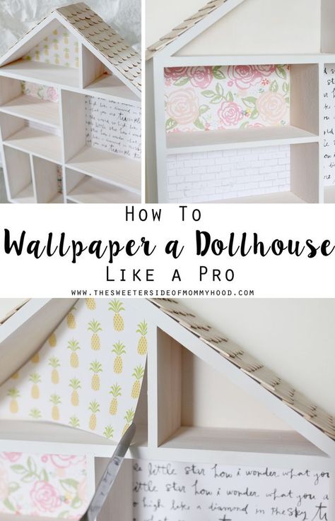 If you’ve got a dollhouse makeover in the works or are planning one for the holidays, you are probably attempting to wallpaper the little rooms. Am I right?! I hope so because “wallpaper” inside a dol Diy Dollhouse Inspiration, Refinish Dollhouse, Dollhouse Bedroom Diy, Dollhouse Walls Ideas, Dollhouse Diy Ideas 1:12, Plan Toys Dollhouse Makeover, Ikea Dollhouse Wallpaper, Diy Dollhouse Paint Ideas, Maileg Dollhouse Wallpaper