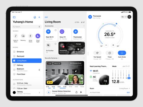 Smart Home iPad Version by 7ahang on Dribbble Home Automation Dashboard, Home Dashboard, Smart Home Dashboard, City Life Photography, Smart Home Control, Directory Design, App Interface Design, Apple Home, Dashboard Ui