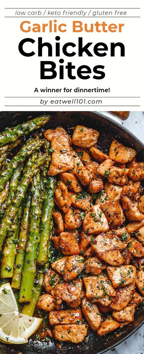 Ayam Mentega, Garlic Butter Chicken Bites, Butter Chicken Bites, Chicken And Asparagus, Lemon Asparagus, Garlic Butter Chicken, Chicken Bites, Health Dinner, Keto Recipes Dinner