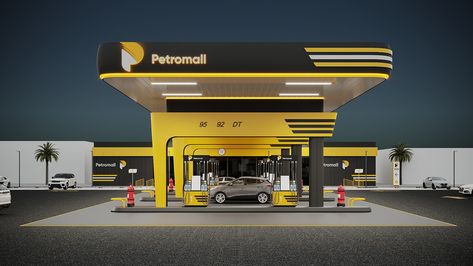 Petromall Petrol Station Design :: Behance Fuel Station Design, Petrol Station Design, Architecture Advertising, Fuel Station, Architectural Floor Plans, Petrol Station, Filling Station, Autodesk 3ds Max, Gas Station