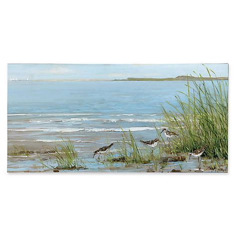 Sandpipers On The Beach, Beach Paintings, Beach Canvas Wall Art, Tropical Wall Art, Modern Wall Decor Art, Wall Art Blue, Beach Canvas, Sea Painting, Handmade Wall Art