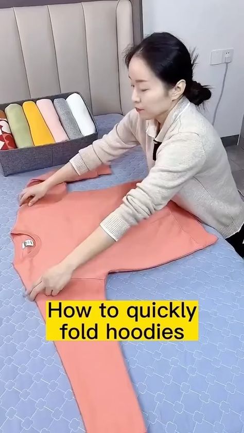 Noocx® - Smart Gadgets | How to fold hoodies💕#foldingclothes #howtofold #hoodie #fyp #organize #storageunit | Instagram How To Fold Hoodies, Moving Hacks, Clothes Folding, Packing Hacks Clothes, Shirt Folding, Packing Clothes, Clothes Organization Diy, Shoe Lace Patterns Converse, Lace Patterns Converse