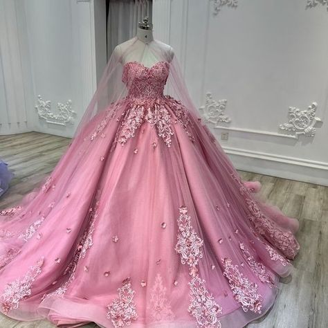 Ohh...  So cute  Princess dress Dark Pink Quince Dress, Pink Quinceanera Dresses With Sleeves, Sweet 16 Dresses Pink, Tiana Quince, Pink Sweet 16 Dresses, Pink Princess Gown, Pink Sweet 16 Dress, Pink Princess Dresses, Quinceanera Themes Dresses