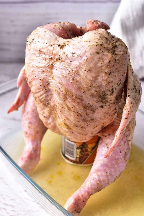 How to cook beer can chicken in oven on a sheet pan is here. Whole chicken baked and roasted on top of a beer can to a golden brown perfectly. Beer Can Chicken In The Oven, Beer Can Chicken In The Oven Recipe, Baked Beer Can Chicken, Beer In The Rear Chicken, Beer Chicken Oven, Beer Can Chicken On The Grill Traeger, Whole Chicken In Oven, Roasted Whole Chicken Oven Beer Can, Chicken In Oven