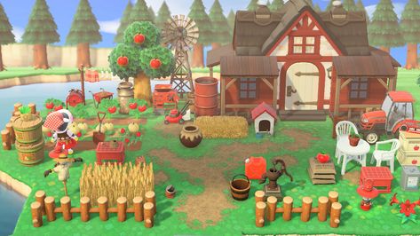 farm yard exterior farm animal crossing new horizons happy home paridise switch forestcore cottagecore build landscaping house interior design Animal Crossing Farm Home, Farm Island Animal Crossing, Farm Animal Crossing, Farmcore Animal Crossing, Animal Crossing Farm Ideas, Animal Crossing Farm, Acnh Farm Ideas, Acnh Farm Design, Cottagecore Homes