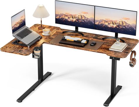 I have one and absolutely love it! It's perfect for working from home.  59" Reversiable L-Shaped Electric Standing Desk Adjustable Height Gaming Stand Up Corner Desk Sit Stand Home Office Computer Desk with Splice Board,Rustic Brown Top Small Standing Desk, Standing Desk Adjustable, Gaming Stand, Desk Adjustable Height, Standing Desk Frame, Home Office Computer Desk, Electric Standing Desk, Standing Table, Adjustable Height Standing Desk