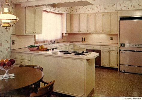 A bit country for me, but I love the pink fridge! Modern Traditional Kitchen, 1960s Interior, 1960s Home Decor, 1960s Kitchen, 1960s Decor, 1960s Home, Retro Renovation, Casa Vintage, Deco Retro