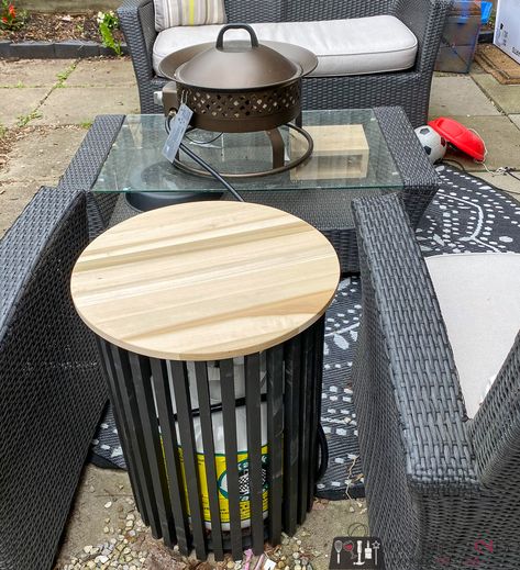 Propane tank table / propane tank cover - 100 Things 2 Do How To Hide Propane Tank For Fire Pit, Propane Cover Ideas, Diy Propane Tank Cover, Gas Tank Cover Ideas, Propane Tank Hide Cover Up, Propane Storage, Lake Deck, Tabletop Fire Bowl, Propane Tank Cover