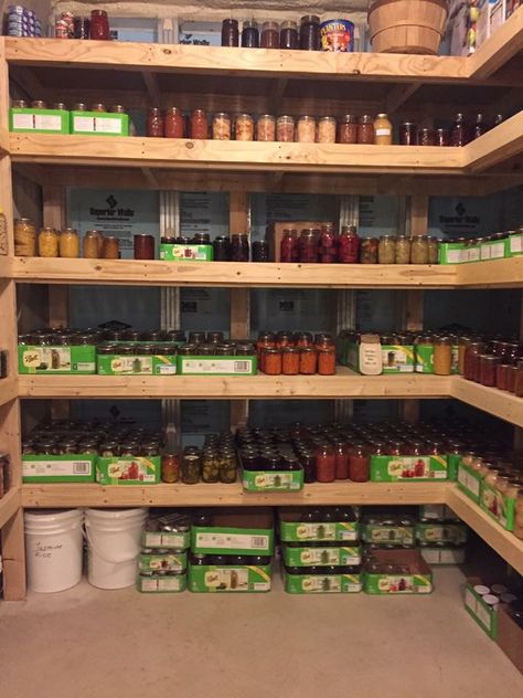 Canning pantry Large Canning Pantry, Diy Wood Clothes Storage, Canning Jar Pantry Storage, Pantry Canning Storage, Canning Storage Rooms, Canning Shelving Ideas, Working Farm Kitchen, Canning Room Organization, Canning Storage Cabinets