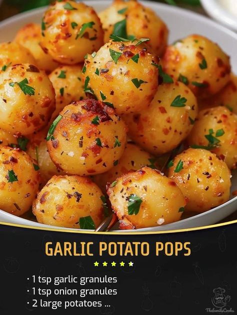 Grandma 's cooking recipe | Garlic Potato Pops | Facebook Potato Dishes Recipes, Easy Crockpot Dinners, Garlic Potatoes, Potato Recipes Side Dishes, Family Cookbook, Potato Dishes, Cooked Vegetables, Veggie Sides, Side Salad