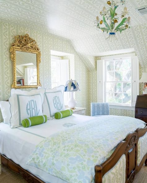 Sloped Ceiling Bedroom, Leontine Linens, Brighter Bedroom, Glam Pad, College Bedroom, College House, Bedroom Images, House Room, Green Tones