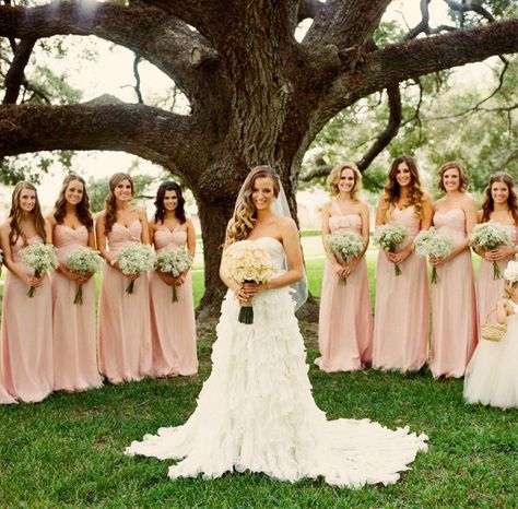 Wedding Dress: Ivy & Aster // Bridesmaids dresses: Amsale Groom Pics, Bra Shopping, Wedding Glam, Blush Bridesmaids, August Wedding, Blush Bridal, Bridal Parties, Theme Color, Peach Wedding