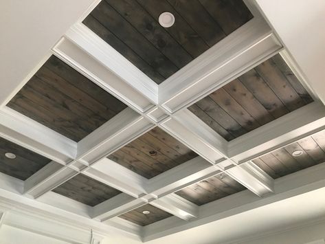 Coffered Ceiling Dining Room, Vinyl Stair Nosing, Ceiling Materials, Fireplace Built Ins, Dream Beach Houses, Ceiling Ideas, Stair Nosing, Master Bed, Dream Beach