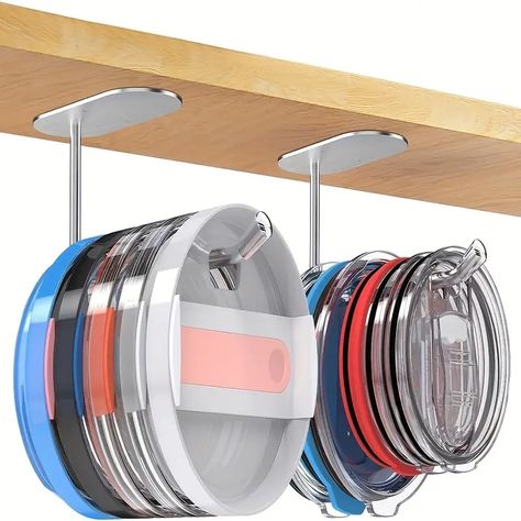 2 Pack Space Saving Cup Lid Organizer, Tumbler Lid Organizer For Tumbler/stanley Tumbler/ Lids, Space Saving Cup Lid Hook Self - Home & Kitchen - Temu Canada Under Cabinet Organization, Cabinet Organizers, Lid Organizer, Drinking Straw, Tidy Kitchen, Drawer Organizers, Ceiling Fan In Kitchen, Hydro Flask, Cabinets Organization