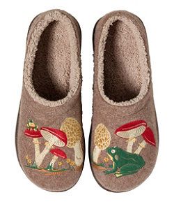 #LLBean: Women's Daybreak Scuffs, Motif Casual Multicolor Winter Slippers, Winter Fun Non-slip Slippers, Fun Non-slip Winter Slippers, Mushroom Frog, Wool Clogs, Clog Style, Nature Motifs, Fleece Socks, Colorful Nature