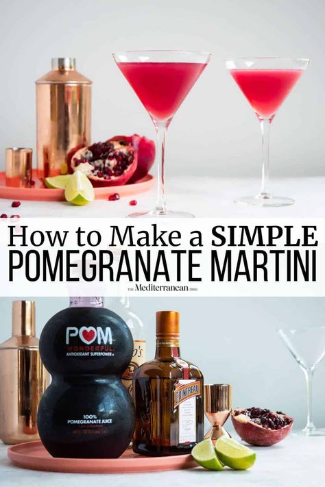 Pomegranate martinis are a sweet-tart punch cocktail. Made with pomegranate juice, vodka and orange liqueur this martini recipe comes together in minutes. Cheers! Pomegranate Drinks Cocktails, Pomegranate Cocktail Recipes, Pomegranate Drinks, Pom Juice, Pomegranate Vodka, Martini Recipes Vodka, Pomegranate Liqueur, Pomegranate Cocktails, Pomegranate Martini