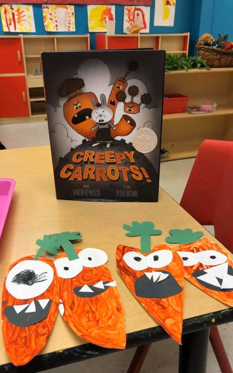 Creepy Carrots Craft. TeachersMag.com Creepy Carrots Craft, Carrots Craft, Preschool Autumn, Kindergarden Art, Creepy Carrots, Autumn Preschool, Carrot Craft, Storytime Crafts, First Grade Art