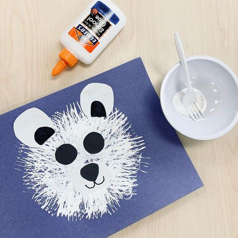 Miss Mandy on Instagram: “POLAR BEAR FORK PAINTING We are continuing to learn about animals that live in the Arctic this week. 🐻‍❄️Thanks to the idea from…” Polar Bear Fork Painting, Fork Painted Polar Bear, Bear Fork Painting, Fork Painting, Polar Bear Paint, Winter Projects, Bear Paintings, Winter Project, About Animals