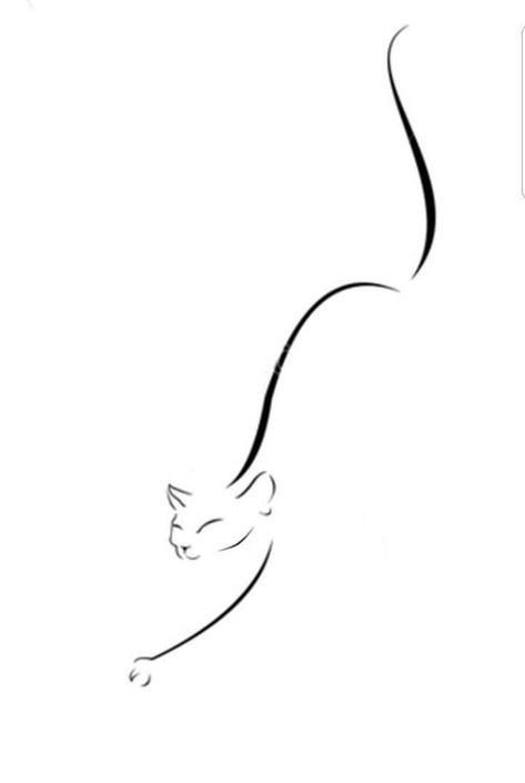 One Line Cat Tattoo Simple, Line Art Tattoos Cat, Running Cat Tattoo, Cat Line Drawing Simple, Elegant Cat Tattoo, Line Tattoo Cat, Line Art Cat Tattoo, Abstract Cat Tattoo, One Line Cat Tattoo