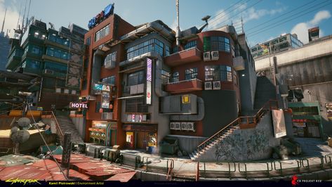 Cyberpunk House Exterior, Cyberpunk Diorama, Red Cyberpunk, Cyberpunk House, Cyberpunk Apartment, Cyberpunk Building, Cyberpunk Concept Art, Backgrounds Illustration, Art Deco City