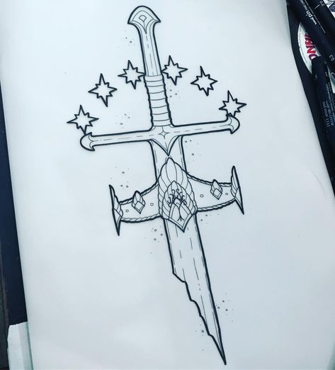 Aragorn Tattoo Ideas, Aragorn Crown Tattoo, Narsil Lord Of The Rings, Aragorn Crown, Aragorn Tattoo, Shards Of Narsil Tattoo, Crown Of Gondor, Narsil Tattoo, Practice Tattoos