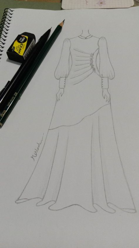 Sketsa Dress, Bride Fashion Illustration, Textile Pattern Design Fashion, Teaching Sewing, Fashion Illustration Tutorial, Hijab Designs, Model Sketch, Fashion Drawing Sketches, Sketch Poses