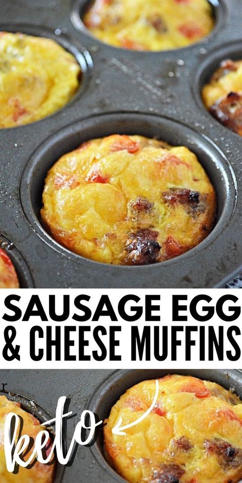 Keto Sausage Egg & Cheese Muffins - Easy keto sausage egg and cheese muffins that everyone will love! Perfect for a busy mornings breakfast and meal prep! #keto #ketorecipes #Ketodiet #Ketosausageeggandcheesemuffins #ketobreakfast #eggmuffins #breakfastideas #breakfast #eggs #mealprep #food #recipes Sausage Egg Cheese Muffins, Keto Sausage, Breakfast Low Carb, Keto Recipes Breakfast, Egg And Cheese, Low Carb Diets, Cheese Muffins, Low Carb Breakfast Recipes, Sausage And Egg