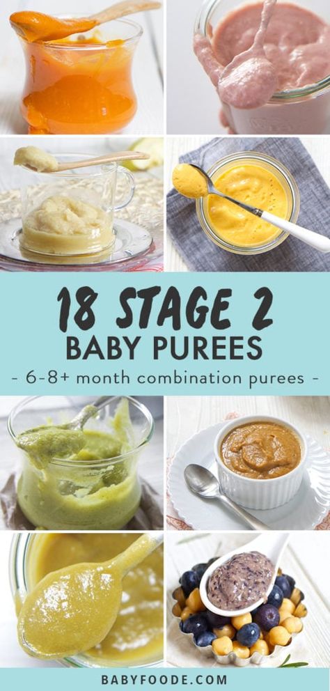 18 Stage 2 Baby Food Purees (That Baby Will Actually Eat) - Baby Foode Baby Puree Combinations, Homemade Baby Puree, Puree Combinations, Stage 2 Baby Food, Baby Purees, Diy Baby Food, Baby Recipes, Healthy Baby Food, Baby First Foods