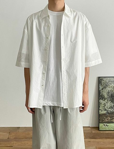 Enhypen Outfit, Flowy Outfit, Flowy Outfits, Korean Street Fashion Men, Oversized White Shirt, Flowy Tunic, White Linen Shirt, White Shirt Men, Mens Fashion Streetwear