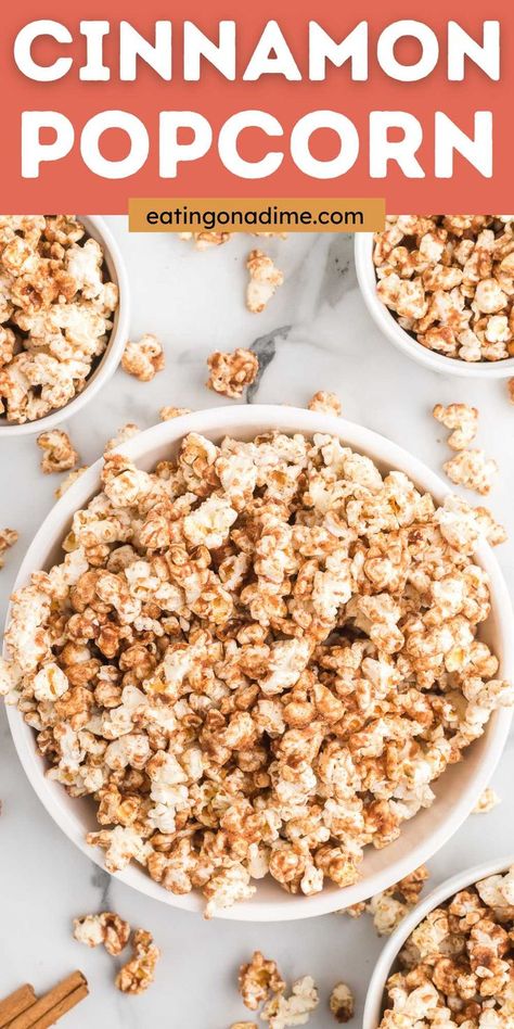 Sweet Popcorn Recipes Easy, Candy Popcorn Recipe, Cinnamon Sugar Popcorn, Gourmet Popcorn Recipes, Popcorn Dessert, Flavored Popcorn Recipes, Sugar Popcorn, Popcorn Recipes Sweet, Cinnamon Popcorn